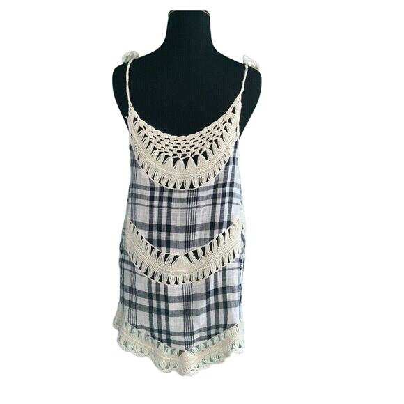 Entro black white gingham knit long relax sleevesless Top Small - Picture 2 of 9